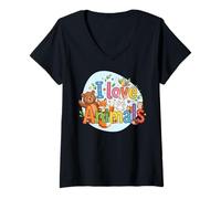 Women's I Love Animals Cute Critters Surround Whimsical Typography V-Neck T-Shirt