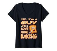 Womens I Love Anime and Baking Funny Guy Cartoon V-Neck T-Shirt