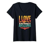 Womens I Love Arizona Sunset Cactus Design V-Neck T-Shirt