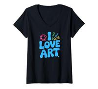 Womens I Love Art Colorful Creative Passion V-Neck T-Shirt