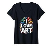Womens I Love Art Creative Brush Splashes V-Neck T-Shirt