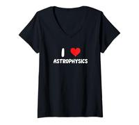Womens I Love Astrophysics Heart Stars Galaxy Physics Science Space V-Neck T-Shirt