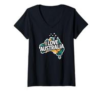 Womens I Love Australia Map Explorer Travel V-Neck T-Shirt