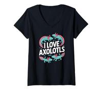 Womens I Love Axolotls Cute Amphibian Lover V-Neck T-Shirt