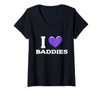Womens I Love Baddies V-Neck T-Shirt