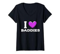 Womens I Love Baddies V-Neck T-Shirt