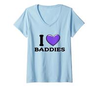 Womens I Love Baddies V-Neck T-Shirt