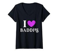 Womens I Love Baddies V-Neck T-Shirt