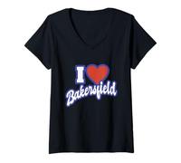 Womens I Love Bakersfield California V-Neck T-Shirt