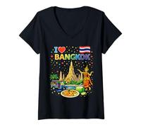 Women's I Love Bangkok Thailand Travel Souvenir V-Neck T-Shirt