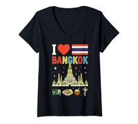Women's I Love Bangkok Thailand Travel Souvenir V-Neck T-Shirt