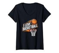 Womens I Love Basketball Graphic with Hoop Design V-Neck T-Shirt