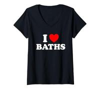 Women's I Love Baths Funny Bubble Bath Tub Warm Relax Soak Suds Fan V-Neck T-Shirt