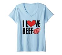 Womens I Love Beef Steak Meat Lover Anti Vegan Carnivore Meat Eater V-Neck T-Shirt