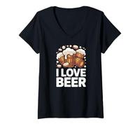 Womens I Love Beer Barrels Foam Overflowing V-Neck T-Shirt