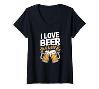 Womens I Love Beer Cheers Brewery Graphic V-Neck T-Shirt