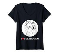 Womens I Love Beethoven Classical Music Composer Portrait Art V-Neck T-Shirt