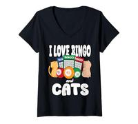 Womens I Love Bingo and Cats Gambling Bingo Player Bingo Lover V-Neck T-Shirt