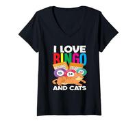 Womens I Love Bingo And Cats Relaxing Fun Vibes V-Neck T-Shirt