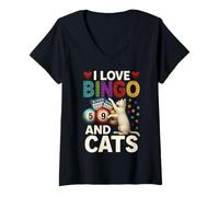 Womens I Love Bingo and Cats Shirt Funny Cat and Bingo V-Neck T-Shirt