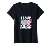 Womens I Love Bingo Bingo Cards Bingo Fun V-Neck T-Shirt