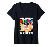 Womens I Love Bingo & Cats Bingo Player Fun V-Neck T-Shirt
