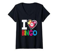 Womens I Love Bingo Colorful Heart Numbers V-Neck T-Shirt