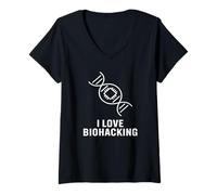 Women's I Love Biohacking Performance DNA Longevity Optimization V-Neck T-Shirt