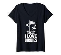 Womens I Love Birdies Golf Flag Birds Sunset V-Neck T-Shirt