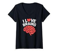 Womens I Love Brains Fun Neuroscience Humor V-Neck T-Shirt