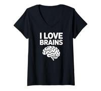 Womens I Love Brains Funny Slogan V-Neck T-Shirt