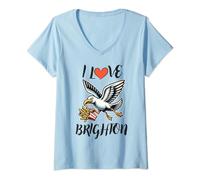 Womens I Love Brighton Seaside Funny Seagull V-Neck T-Shirt
