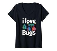 Womens I Love Bugs Colorful Insect Design V-Neck T-Shirt