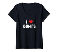 Womens I Love Bunts - Heart - Bunt Bunting Baseball Player Coach V-Neck T-Shirt
