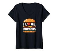Womens I Love Burgers Juicy Mouthwatering Delight V-Neck T-Shirt