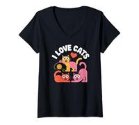 Womens I Love Cats Heart Yarn Cute Whiskers V-Neck T-Shirt