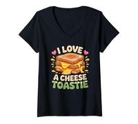 Womens I Love Cheese Toasties Funny British Comfort Food Design V-Neck T-Shirt