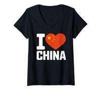 Womens I Love China Heart Flag Chinese National Pride V-Neck T-Shirt