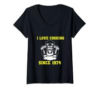 Womens I love cooking since 1974 V-Neck T-Shirt
