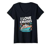 Womens I Love Cruises Nautical Vacation Vibes V-Neck T-Shirt