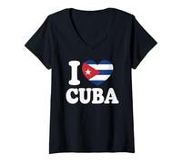 Womens I Love Cuba Flag Heart Symbol V-Neck T-Shirt