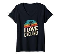 Womens I Love Cycling Scenic Biking Enthusiast Graphic V-Neck T-Shirt