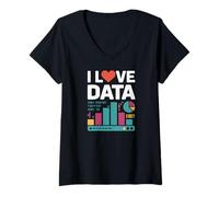 Womens I Love Data Binary Charts Graphs V-Neck T-Shirt
