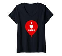Womens I Love Derry on Red Balloon. I Heart Derry, Maine V-Neck T-Shirt
