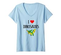 Women's I Love Dinosaurs I Heart Dinosaurs Reptile Dinosaur Lover V-Neck T-Shirt
