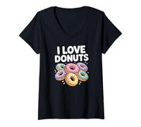 Womens I Love Donuts Colorful Pastry V-Neck T-Shirt