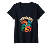 Womens I Love Dragons Mythical Creature Lovers V-Neck T-Shirt