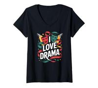 Womens I Love Drama Theater Acting Comedy Tragedy Masks V-Neck T-Shirt