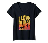 Womens I Love Dubai Burj Khalifa Skyline Art V-Neck T-Shirt