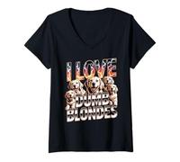 Womens I Love Dumb Blondes Golden Retriever Labrador Humor V-Neck T-Shirt